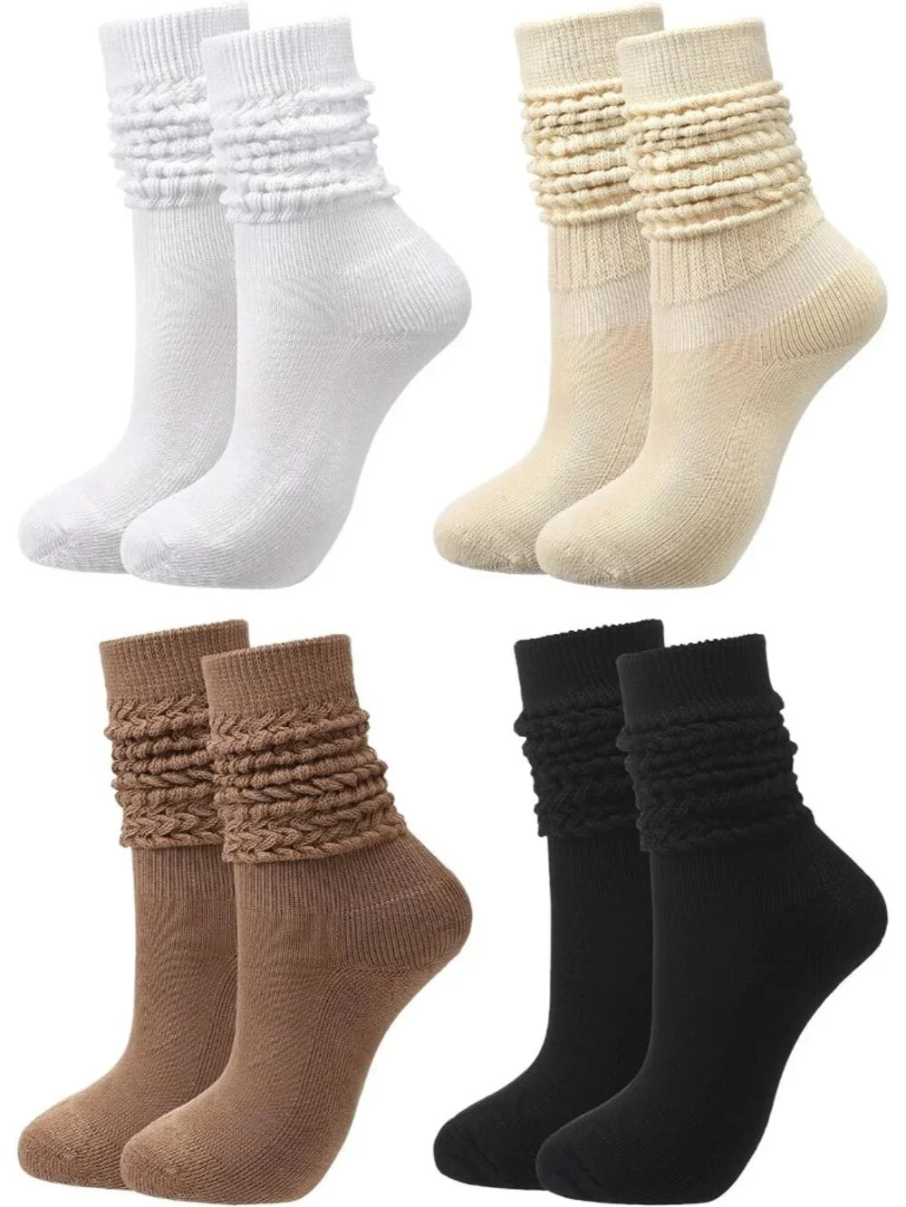 🧦Women's Warm Colour 4 Pairs Neon Slouch Socks Scrunch Socks Athletic Slouchy